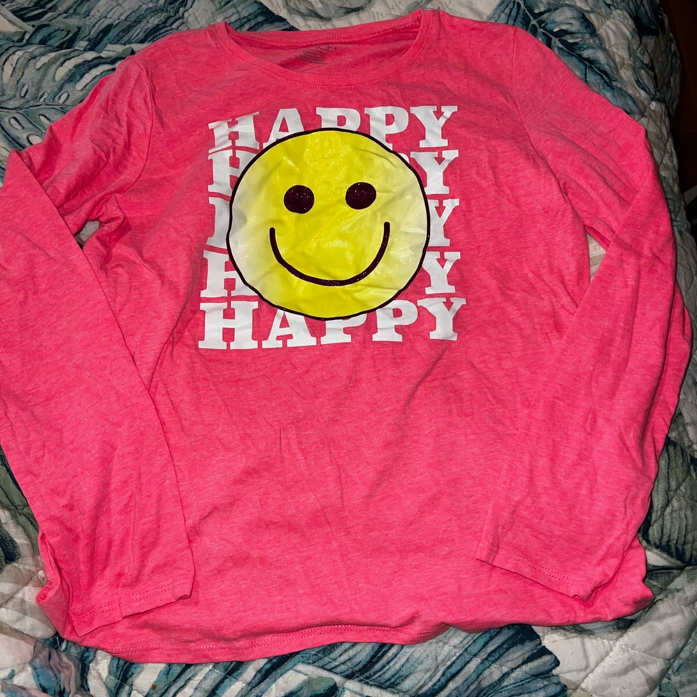 Girls Pink Long Sleeve Size XXL Happy Face Sweater